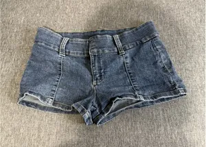 H&M Divided Women's Stretch Blue Jean Y2K Style Low Rise Micro Mini Shorts Sz 6 thumbnail 1