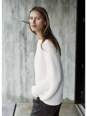NWT Zara Volume Textured Knit Jumper Sweater Boat Neck White Sz S-M thumbnail 3
