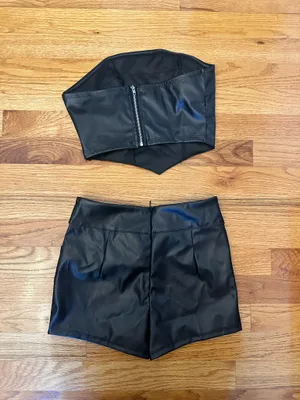 Shein 2 piece set leather corset top and mini shorts thumbnail 2