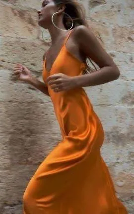 ZARA dress maxi midi hot orange satin effect wedding party cocktail thumbnail 7