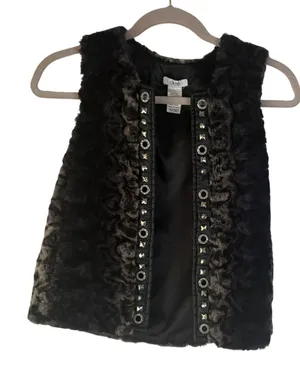 Cache Y2k Faux Fur Vest‎ Studded Embellished Black Brown Animal Print S Small thumbnail 1