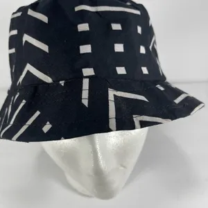 Reversible Bucket Hat Black White Mudcloth Print Boho Festival Sun Hat Unisex thumbnail 5