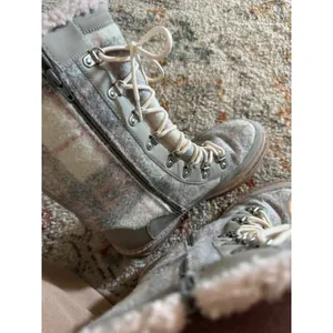 Hayleigh Womens Grey Pink Plaid Faux Fur Lined Winter Boots Size 8.5 Lace Up Zip thumbnail 7