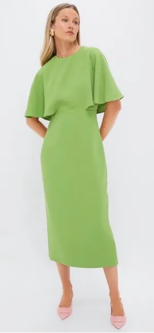Pomander Place Leah Pistachio Green Cape Sleeve Midi Dress Women Size 6 #B1700 thumbnail 1