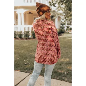 Entro Women Bloom Corduroy Button Up Shacket Top Small Pink Floral Western Boho thumbnail 3