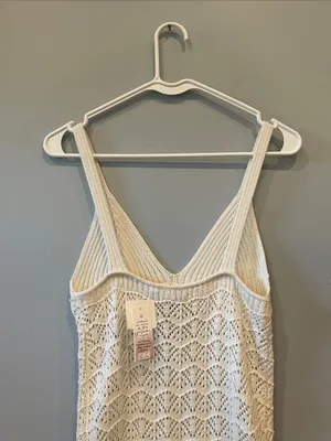 Women’s Cream Knit Lace Slip Dress - V-Neck Spaghetti Straps new size medium thumbnail 4