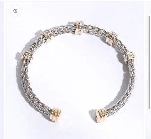 Square Ponytail Crystal 2T Bangle Bracelet Silver thumbnail 4