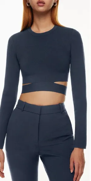 NWT Aritzia Ten by Babaton Retrospect Sweater Strip Cut Out Cropped Top Sz M 💛🎀 thumbnail 1