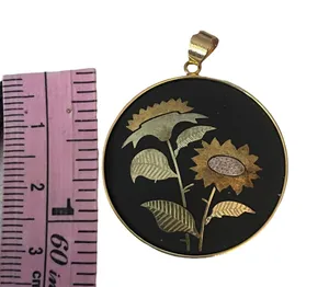 Vintage Amita Sunflower Damascene Pendant thumbnail 4