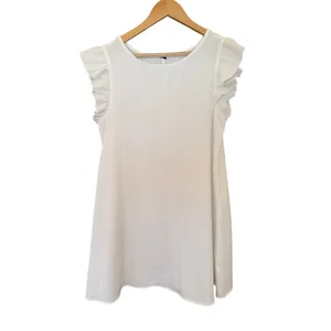 White Flutter Sleeve Shift Dress Mini Slip Ruffle Sleeve Wedding Bridal Size M thumbnail 2