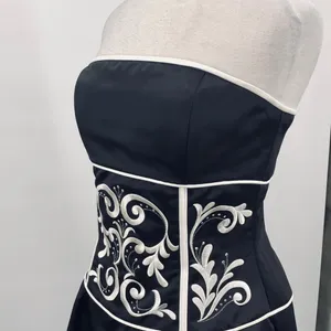 Vintage Y2k Jessica McClintock Satin Cocktail Dress Strapless Fit & Flare Black thumbnail 9