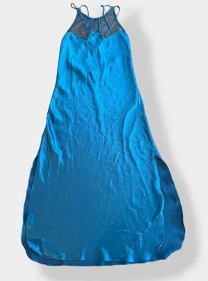 Victorias Secret Vintage‎ Gold label Long Blue Slip Dress Size M thumbnail 1