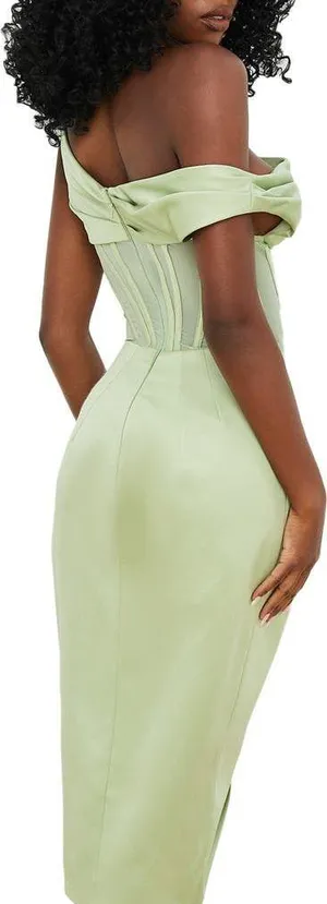 House Of CB NWT Lulu Corset One-Shoulder Satin Midi Dress thumbnail 3