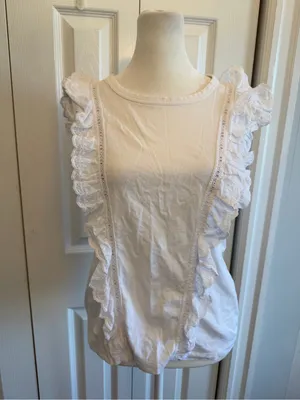 Veronica Beard Jeans Bea Short Sleeve Ruffle Tee White Size Small thumbnail 2