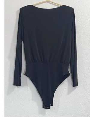 WAYF Womens Body Suit Blouse Size L Black Top Lined Going Out New thumbnail 3