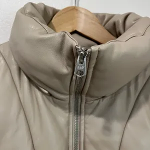 Abercrombie Vegan Leather Puffer Jacket Size M‎ Neutral Beige Cropped Winter thumbnail 6
