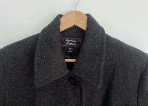 VTG Stephanie Matthews 100% Wool Charcoal Gray Button-Up Maxi Coat Dark Academia thumbnail 6