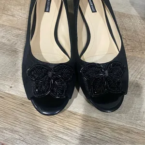 Alex Marie Black Leather Wedge Flats Size 9 thumbnail 6
