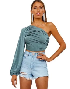 Hello Molly Adoring You One Shoulder Jersey Knit Crop Top Size 6 thumbnail 1
