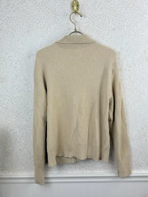 Evereve Beige Button-Up Knit Ribbed Collared Cardigan Sweater - Size - Small thumbnail 4
