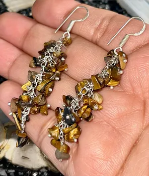 Nuggets of Golden Yellow Tiger Eye Earrings 2 1/2” thumbnail 1
