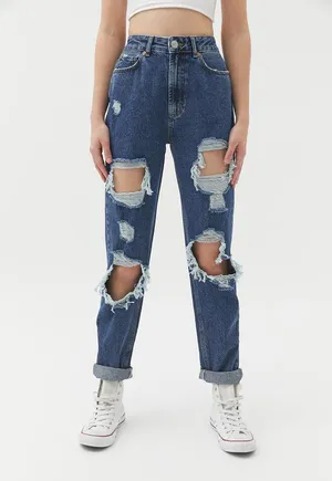 Urban Outfitters BDG High Waisted Mom Jeans Destroyed Medium Wash thumbnail 4
