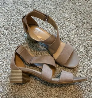 Naturalizer Brown Suede Crisscross Ankle Strap Heels thumbnail 1