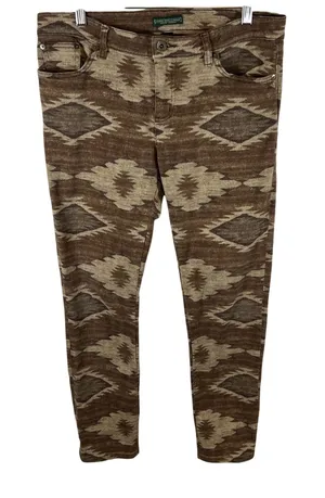 Lauren Ralph Lauren Southwestern Aztec Print Skinny Jeans Brown Tan Size 10‎ thumbnail 1