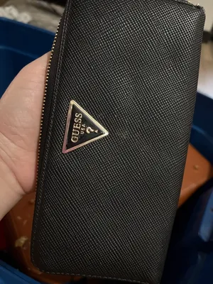 Guess Black Textured Zip-Around Wallet with Gold Trim thumbnail 1