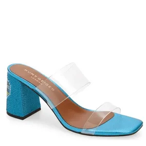 Kurt Geiger Party Clear Block Heel Sandal Glass Slipper Barbie Blue Size 8.5, NW thumbnail 4
