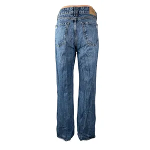 Zara Women's Blue Distressed Hem High Rise Loose Straight Denim Jeans Pants Sz 4 thumbnail 4
