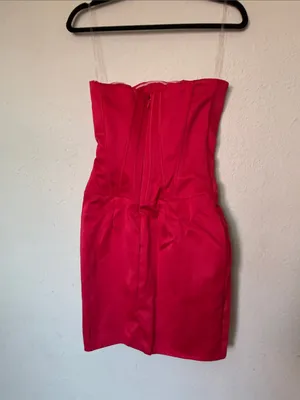 House of CB Laila Red Satin Strapless Hourglass Cocktail Mini dress Size XS long thumbnail 4