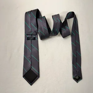 J Crew Silk Necktie Grey Green Tie Diagonal Stripe Preppy Career Wedding thumbnail 3