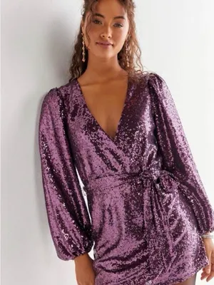 Francesca's Collections Purple Sequin Wrap Mini Dress thumbnail 2