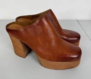 Kork-Ease Brown Leather Platform Mules Block Heel Square Toe KE0016916 Size 8M thumbnail 1