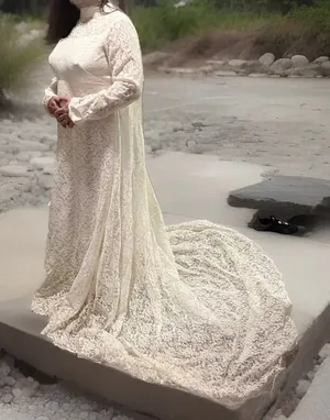 Vintage Net Lace Wedding Dress Bridal Gown thumbnail 1