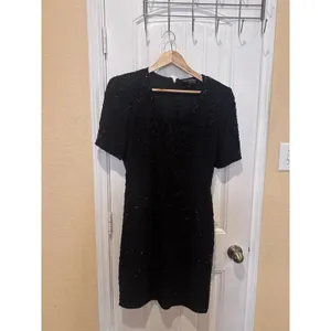 Royal Feelings VTG 80s SILK SEQUIN Dress Flapper 1920s Inspired Black size 10 thumbnail 3