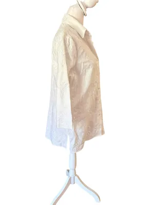 Peter Martin White Linen Floral Embroidered Button Up Shirt Womens Size Medium thumbnail 3