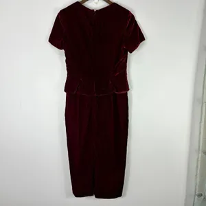Talbots Midi Dress Womens‎ 6 Red Velvet Short Sleeve Romantic Modest Vintage thumbnail 2