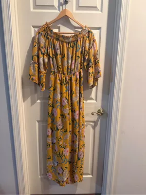 Flying Tomato Mustard Floral Jumpsuit with Floral & Crane Print thumbnail 6