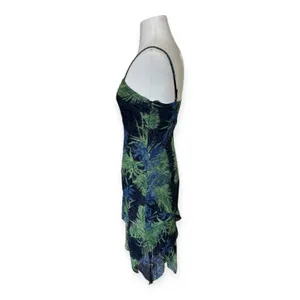 Vintage 90s Y2K Eva Blue Beaded Tropical Print Slip Dress S Fairycore Coquette thumbnail 6