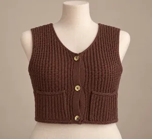 SHEIN Brown Chunky Knit Button Front Sweater Vest Size Small thumbnail 2