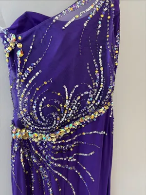 Flirt by Maggie Sottero Purple Beaded one shoulder formal gown thumbnail 4