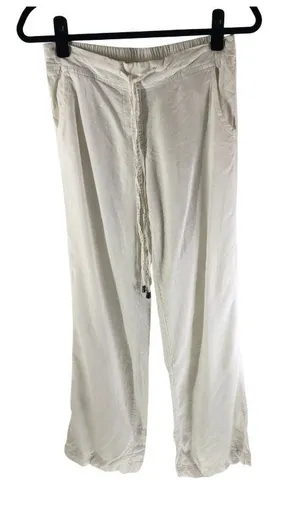 Adrienne Vittadini Womens White Linen-Blend Drawstring Pants Size M thumbnail 1