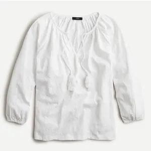 J.Crew Floral Embroidered‎ Tassel Bohemian Peasant Top Balloon Sleeve White M thumbnail 2