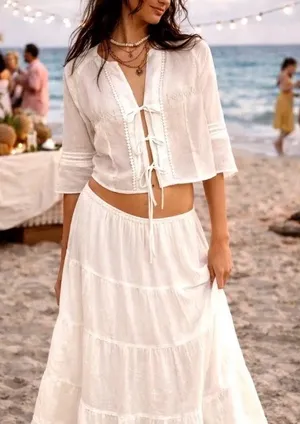 Free people white tie front top with embroidered details thumbnail 1