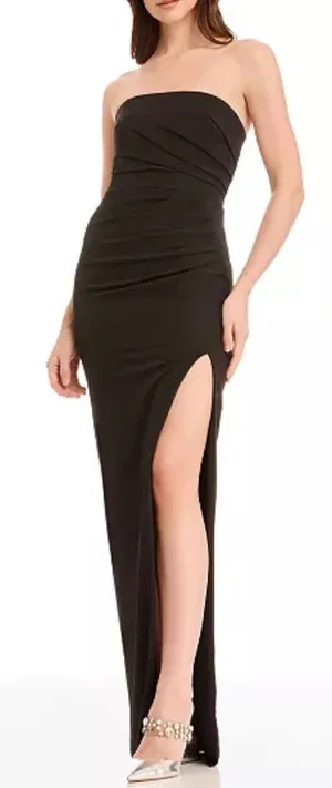 NEW Dress The Population Jasmine Strapless Black Sheath Maxi Dress sz L thumbnail 1