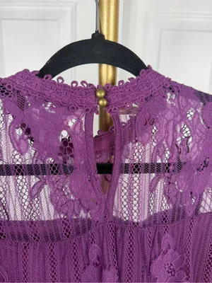 Ophelia Roe Purple Floral Lace Bell Sleeve Blouse Size S NWOT thumbnail 10