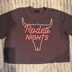 Zutter USA Rodeo Nights Graphic Crop Top Charcoal Gray Western Bull Skull Medium thumbnail 4