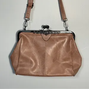 Pink Faux Leather Kiss‎ Lock Shoulder Bag with adjustable straps thumbnail 2